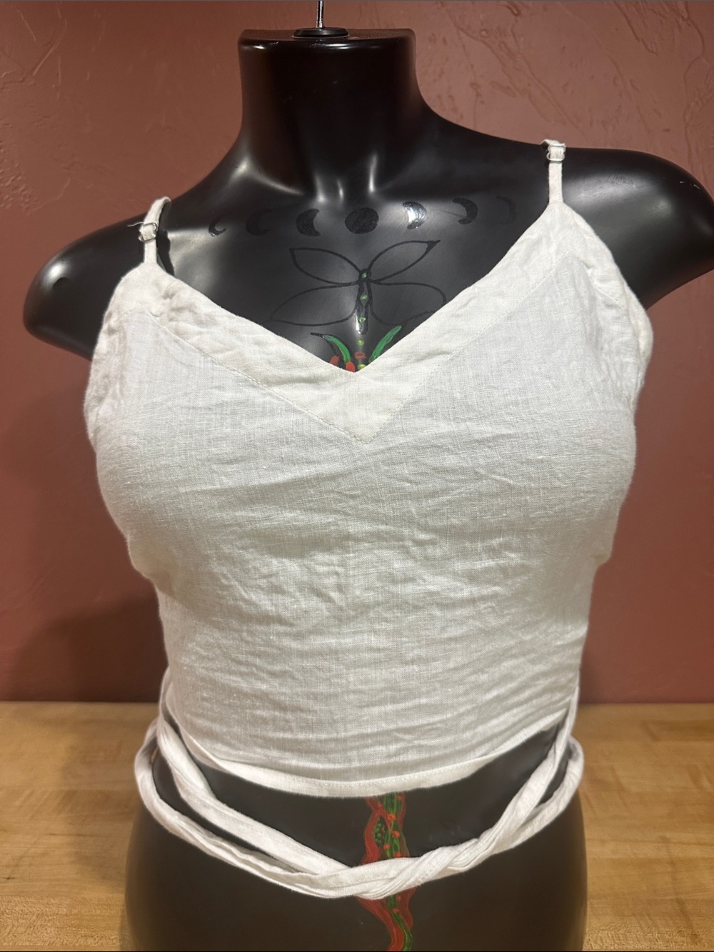 Rhythm White Linen-Blend Spaghetti Strap Crop Top